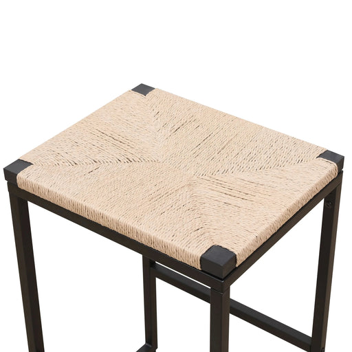 Boho Style Backless Bar Stools Set of 2 with Paper Rope Woven Seat & Metal Frame for Kitchen Counter Default -DTYStore