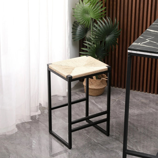 Boho Style Backless Bar Stools Set of 2 with Paper Rope Woven Seat & Metal Frame for Kitchen Counter Default -DTYStore