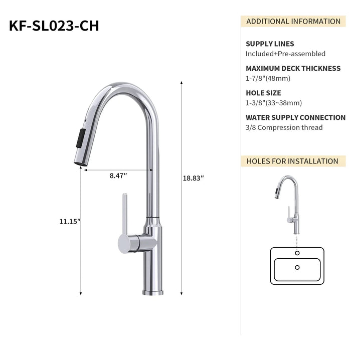 Bothwa Home 18.83' CUPC Certified Pull-down Kitchen Faucet (Brushed Nickel Finish) - DTY Store