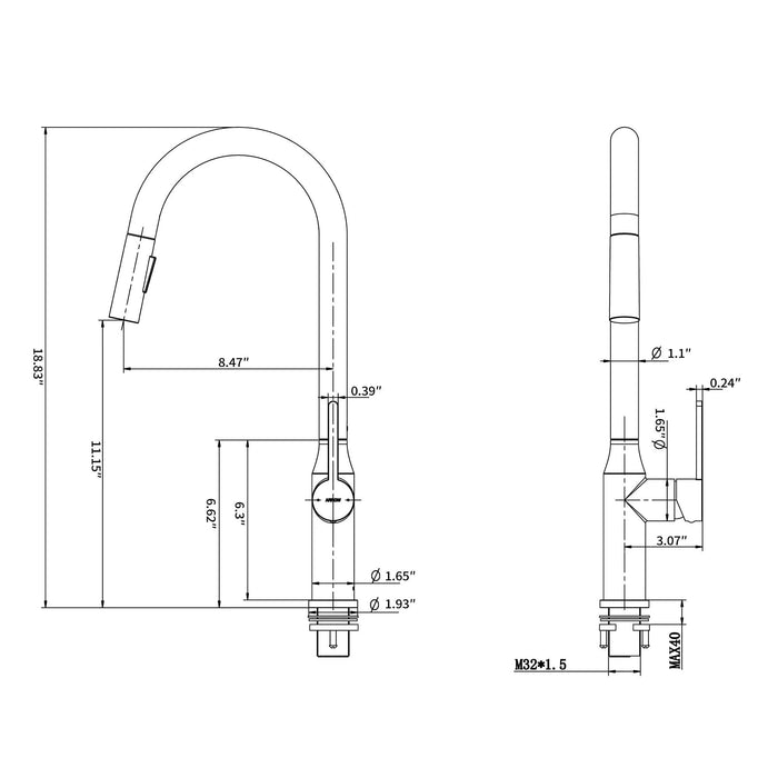 Bothwa Home 18.83' CUPC Certified Pull-down Kitchen Faucet (Brushed Nickel Finish) - DTY Store
