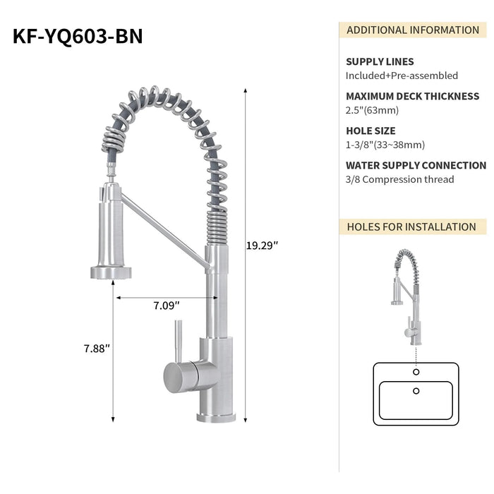 Bothwa Home CUPC Certified 19' Single Handle Kitchen Faucet (Brushed Nickel Finish) - DTY Store