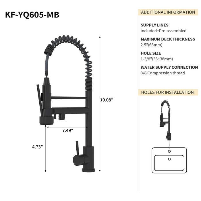 Bothwa Home CUPC Certified 19' Single Handle Kitchen Faucet (Matt Black Finish) - DTY Store