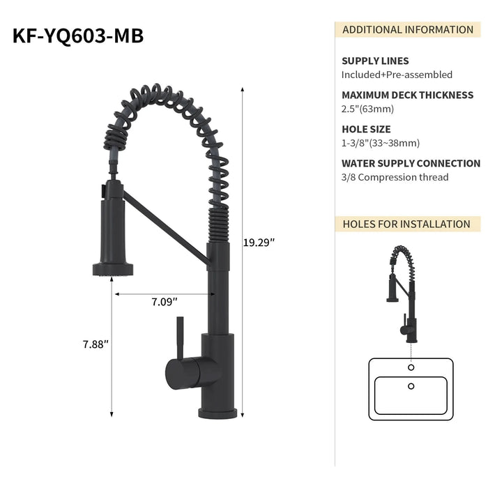 Bothwa Home CUPC Certified 19' Single Handle Kitchen Faucet (Matt Black Finish) - DTY Store