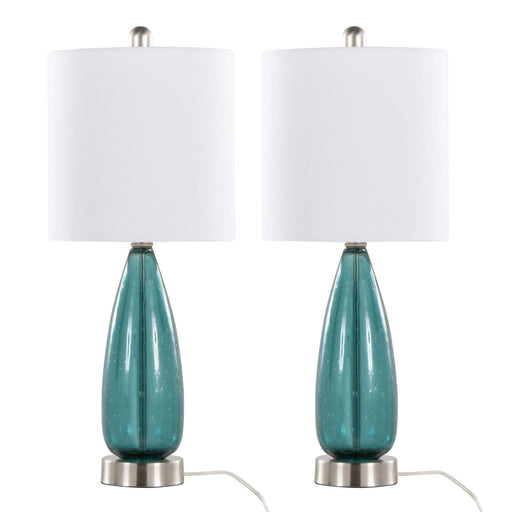 Bottega 22' Contemporary Glass Table Lamp in Sapphire Blue Seeded Glass, Brushed Nickel and White Linen Shade from Grandview Gallery by LumiSource - Set of 2 Default -DTYStore