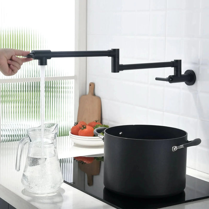 Brass Pot Filler,Wall Mount Commercial Pot Filler Faucet,Brass Copper Material Kitchen Folding Faucet,Coffee Machine Faucet with Stretchable Double Joint Swing Arms,Style A,Black ened- DTY Store