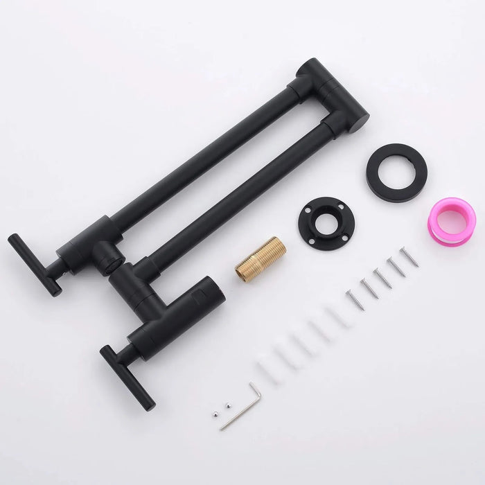 Brass Pot Filler,Wall Mount Commercial Pot Filler Faucet,Brass Copper Material Kitchen Folding Faucet,Coffee Machine Faucet with Stretchable Double Joint Swing Arms,Style A,Black ened Default -DTYStore