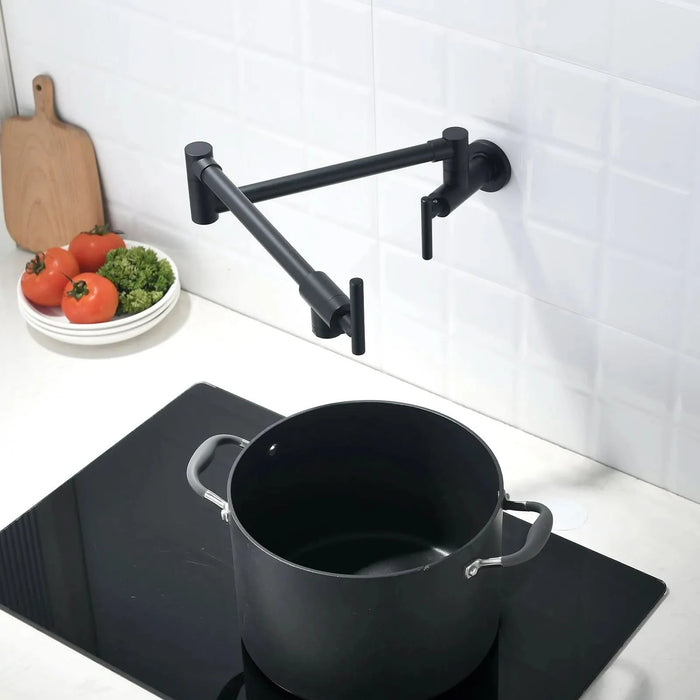 Brass Pot Filler,Wall Mount Commercial Pot Filler Faucet,Brass Copper Material Kitchen Folding Faucet,Coffee Machine Faucet with Stretchable Double Joint Swing Arms,Style A,Black ened - DTY Store