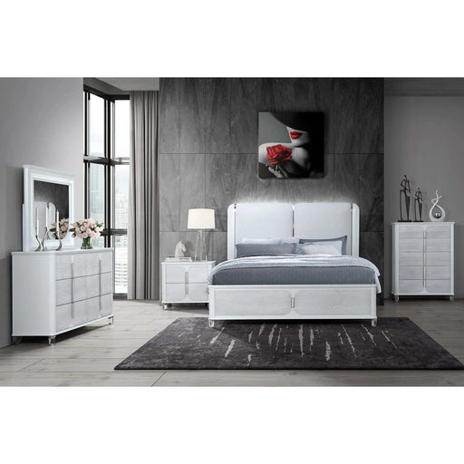 Brenda Grey 5PC King Bedroom Set with LED Lighting, White Upholstery, Wood Frame Default -DTYStore