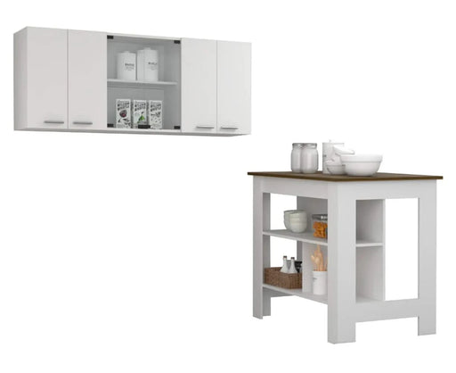 Briargate 2-Piece Kitchen Set, Kitchen Island and Wall Cabinet, White and Walnut Default -DTYStore