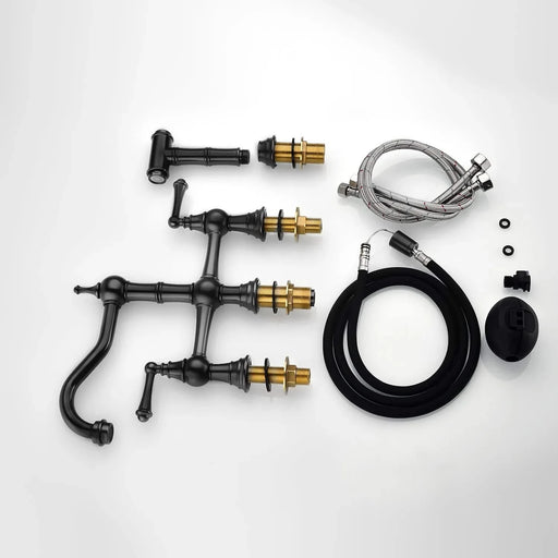 Bridge Dual Handles Kitchen Faucet With Pull-Out Side Spray in Default -DTYStore