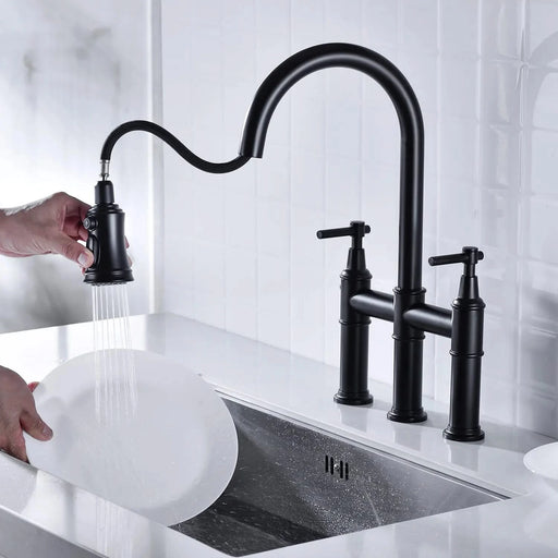 Bridge Kitchen Faucet with Pull-Down Sprayhead in Spot Default -DTYStore
