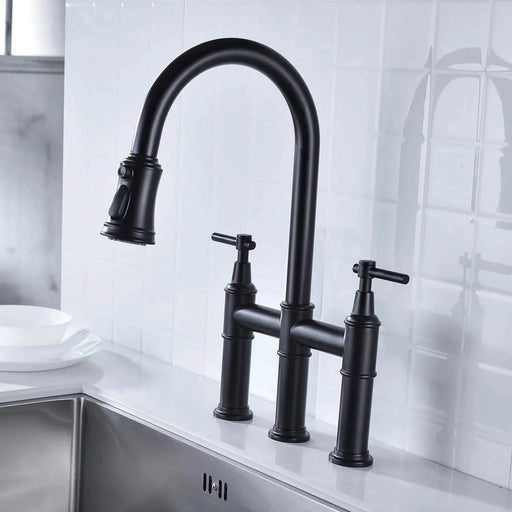 Bridge Kitchen Faucet with Pull-Down Sprayhead in Spot Default -DTYStore