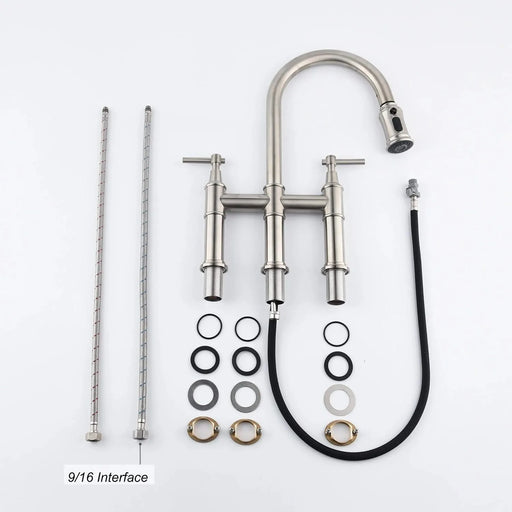 Bridge Kitchen Faucet with Pull-Down Sprayhead in Spot Default -DTYStore