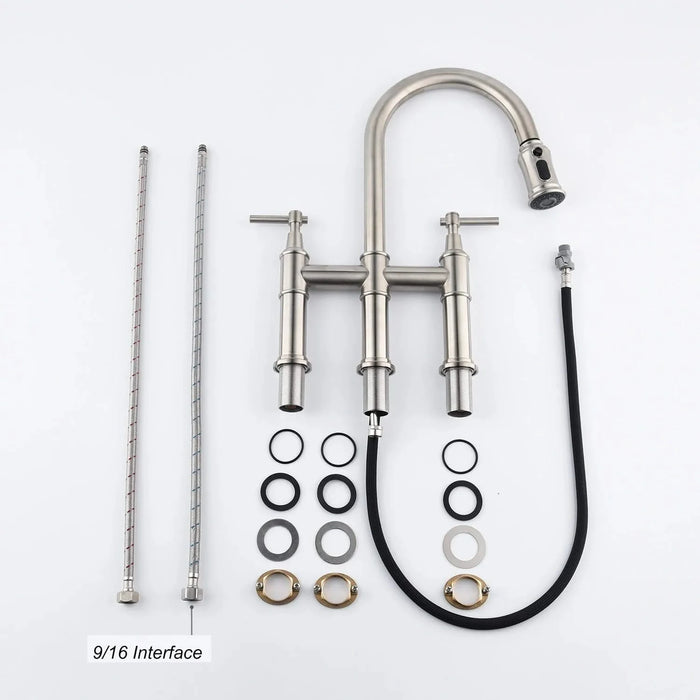 Bridge Kitchen Faucet with Pull-Down Sprayhead in Spot Default -DTYStore