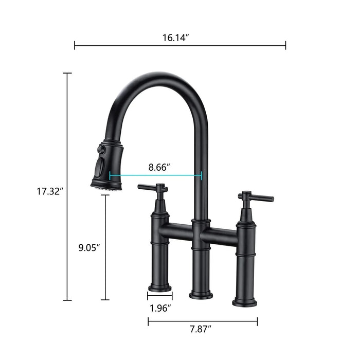 Bridge Kitchen Faucet with Pull-Down Sprayhead in Spot Default -DTYStore