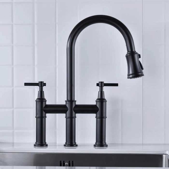 Bridge Kitchen Faucet with Pull-Down Sprayhead in Spot Default -DTYStore