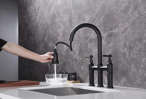 Bridge Kitchen Faucet with Pull-Down Sprayhead in Spot Default -DTYStore