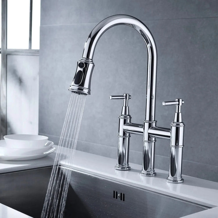 Bridge Kitchen Faucet with Pull-Down Sprayhead in Spot Default -DTYStore