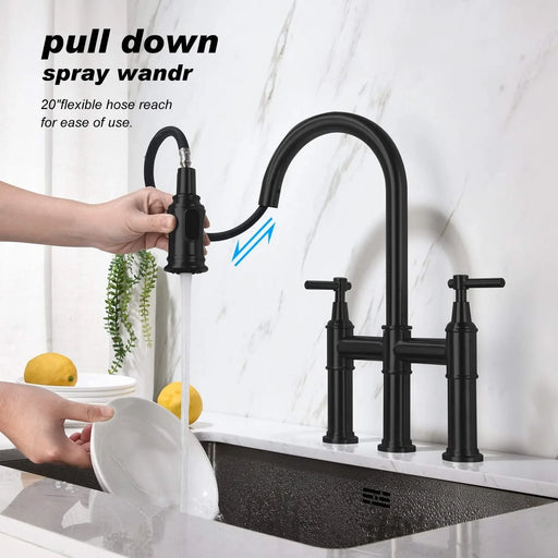 Bridge Kitchen Faucet with Pull-Down Sprayhead in Spot Default -DTYStore