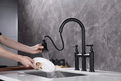 Bridge Kitchen Faucet with Pull-Down Sprayhead in Spot Default -DTYStore