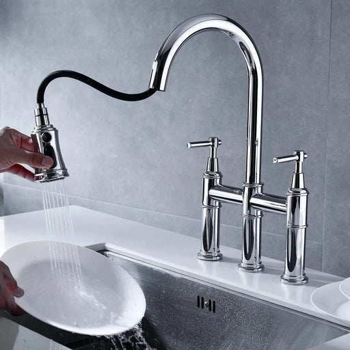 Bridge Kitchen Faucet with Pull-Down Sprayhead in Spot Default -DTYStore