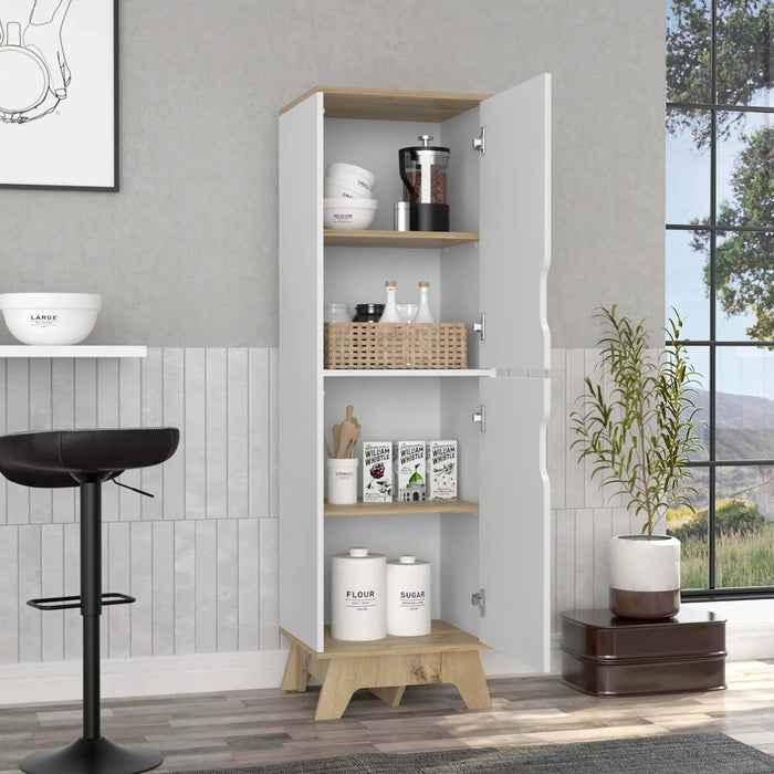 British Single Kitchen Pantry, Four Storage Shelves, Double Doors Cabinets Default -DTYStore