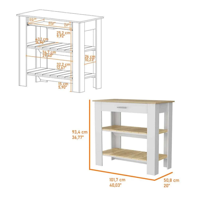 Brooklyn 40 Kitchen Island, Two Shelves, One Drawer Default -DTYStore