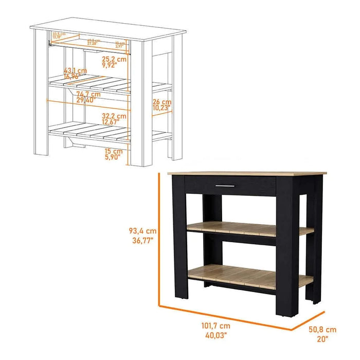 Brooklyn 40 Kitchen Island, Two Shelves, One Drawer Default -DTYStore