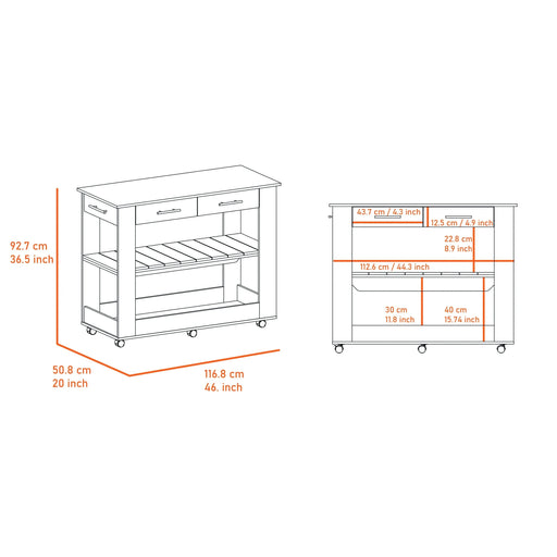Brooklyn 46 Kitchen Island, Two Shelves, Two Drawers Default -DTYStore