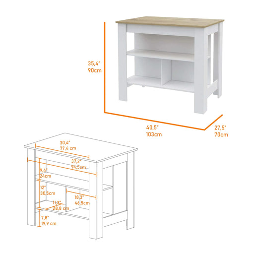 Brooklyn Kitchen Island, Three Concealed Shelves Default -DTYStore