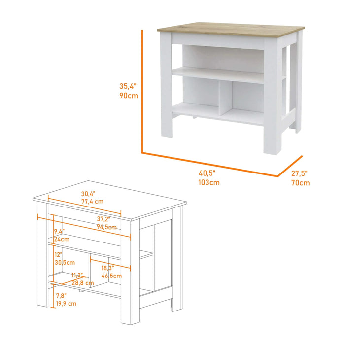 Brooklyn Kitchen Island, Three Concealed Shelves Default -DTYStore