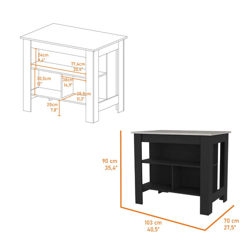 Brooklyn Kitchen Island, Three Concealed Shelves Default -DTYStore
