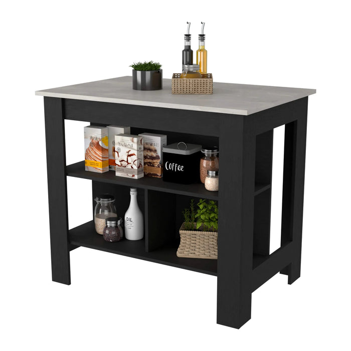 Brooklyn Kitchen Island, Three Concealed Shelves Default -DTYStore