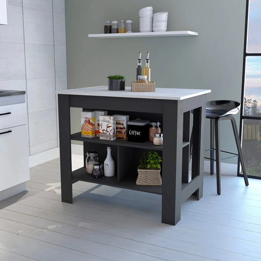 Brooklyn Kitchen Island, Three Concealed Shelves Default -DTYStore