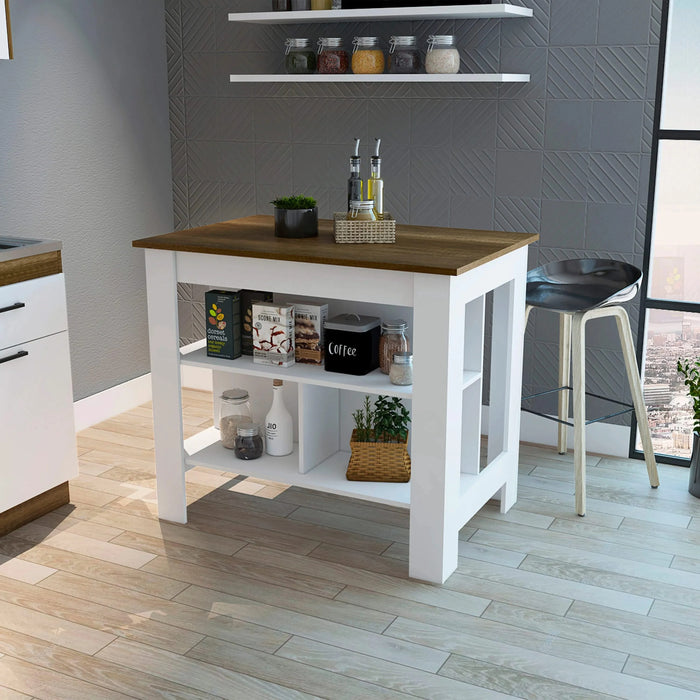 Brooklyn Kitchen Island, Three Concealed Shelves Default -DTYStore