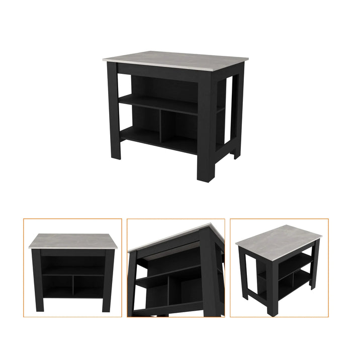 Brooklyn Kitchen Island, Three Concealed Shelves Default -DTYStore