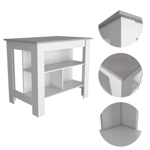 Brooklyn Kitchen Island, Three Concealed Shelves Default -DTYStore