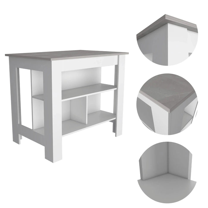 Brooklyn Kitchen Island, Three Concealed Shelves Default -DTYStore