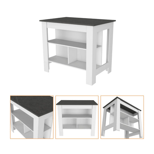 Brooklyn Kitchen Island, Three Concealed Shelves Default -DTYStore