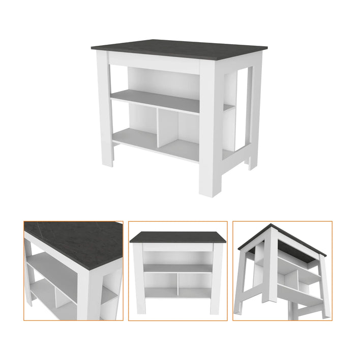 Brooklyn Kitchen Island, Three Concealed Shelves Default -DTYStore