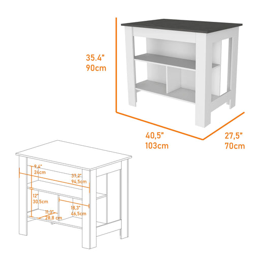 Brooklyn Kitchen Island, Three Concealed Shelves Default -DTYStore