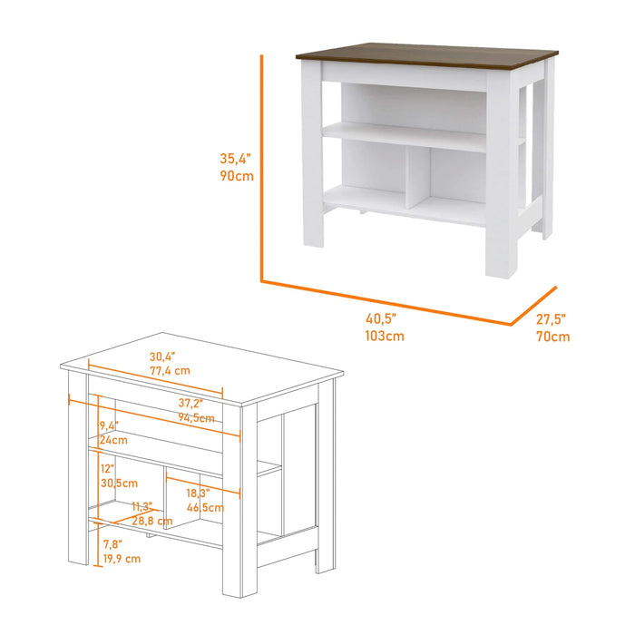 Brooklyn Kitchen Island, Three Concealed Shelves Default -DTYStore