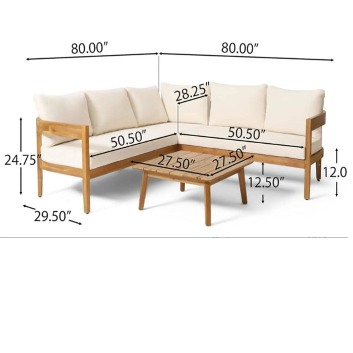 Brooklyn Sofa Set - Rounded Tuxedo Design Teak Beige Acacia Wood Outdoor Furniture Default -DTYStore