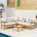 Brooklyn Sofa Set - Rounded Tuxedo Design Teak Beige Acacia Wood Outdoor Furniture Default -DTYStore