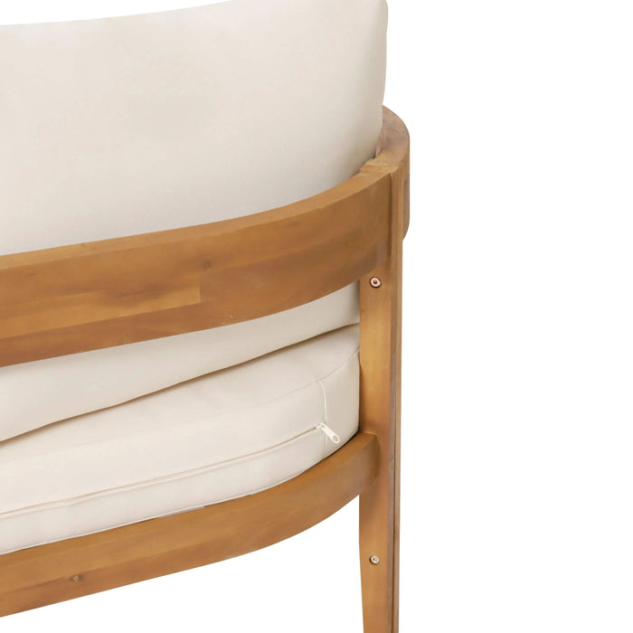 Brooklyn Sofa Set - Rounded Tuxedo Design Teak Beige Acacia Wood Outdoor Furniture Default -DTYStore