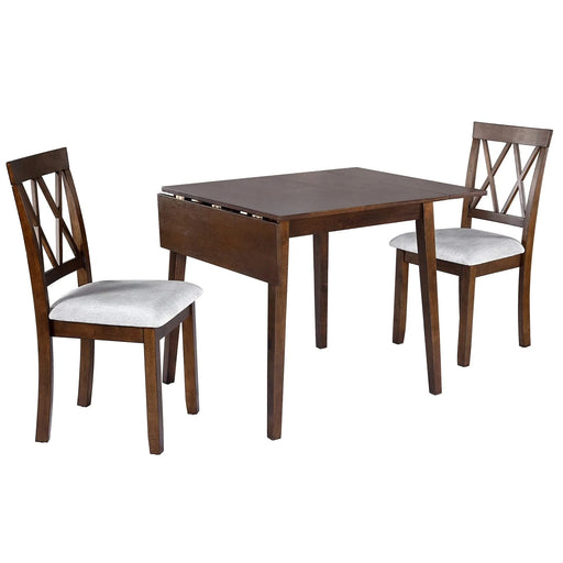 Brown 3 Piece Kitchen Dining Set with Drop Leaf Table and Upholstered Chairs in Solid Wood and MDF Default -DTYStore