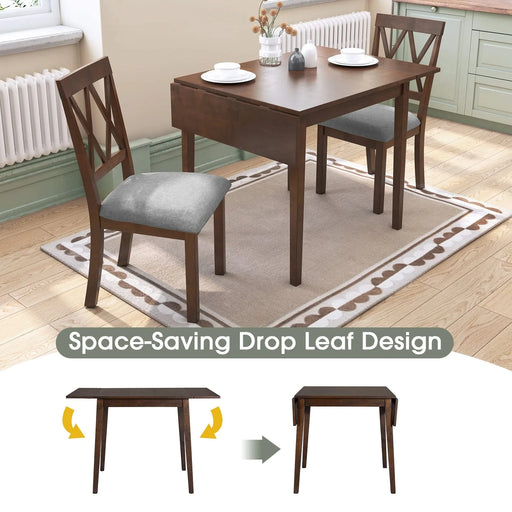 Brown 3 Piece Kitchen Dining Set with Drop Leaf Table and Upholstered Chairs in Solid Wood and MDF Default -DTYStore