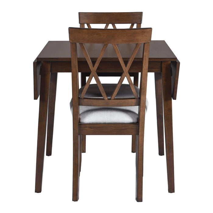 Brown 3 Piece Kitchen Dining Set with Drop Leaf Table and Upholstered Chairs in Solid Wood and MDF Default -DTYStore