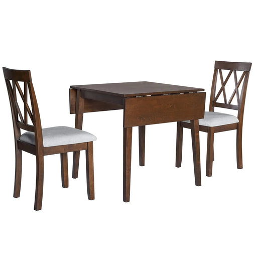 Brown 3 Piece Kitchen Dining Set with Drop Leaf Table and Upholstered Chairs in Solid Wood and MDF Default -DTYStore