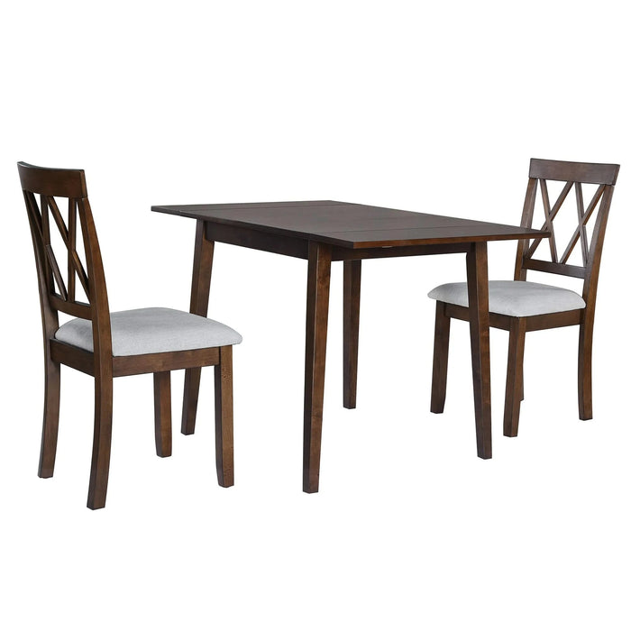 Brown 3 Piece Kitchen Dining Set with Drop Leaf Table and Upholstered Chairs in Solid Wood and MDF Default -DTYStore